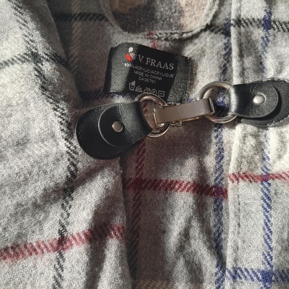 V. Fraas Gray Plaid Cape with Leather Buckle